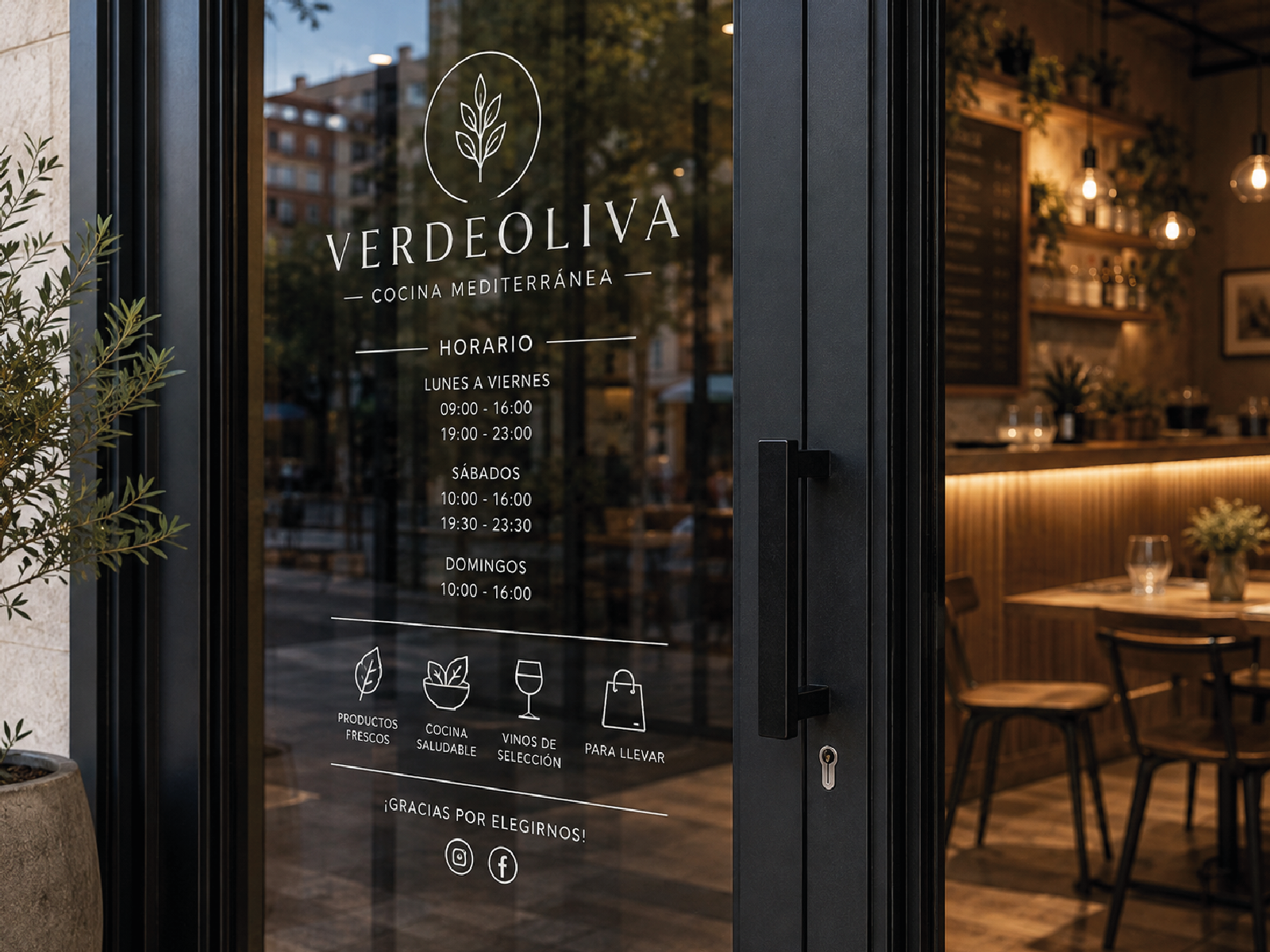 Horario y pictogramas en vinilo sobre cristal en Murcia